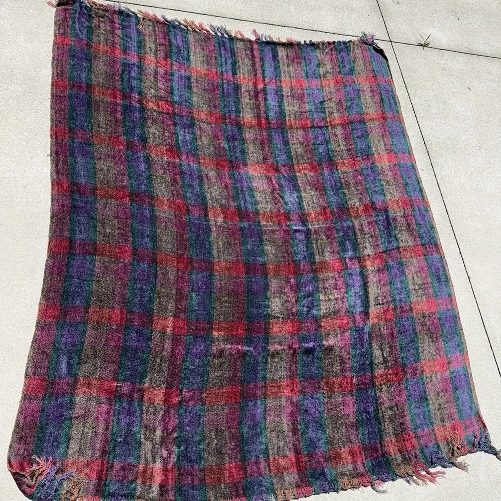 Dark Plaid Chenille Fringed Sofa Throw Blanket Traditional Living Room 60x49